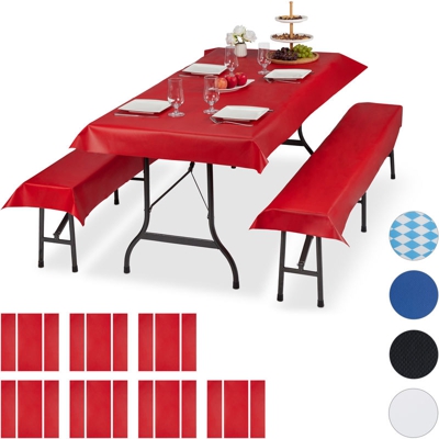 Relaxdays - 24x Set Tovaglie per Tavoli e Panche da Birreria, Misure LxP 100 x 250 cm, 16 Copri Panca, Lavabili, Rosso