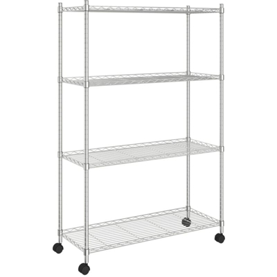 vidaXL Scaffale a 4 Livelli con Ruote 90x35x142 cm Cromato 200 kg - Argento