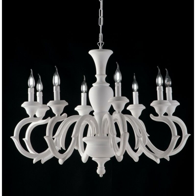 Lampadario in legno e pasta di legno bianco shabby 8 luci barocco