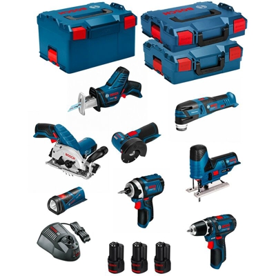 BOSCH Kit 12V BMK8-28BD3 (GSR 12V-15+GDR 12V-105+GKS 12V-26+GWS 12V-76+GST 12V-70+GOP 12V-28+GSA 12V-14+GLI 12V-80+3 x 2,0Ah)