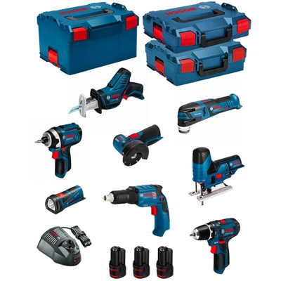 BOSCH Kit 12V BMK8-28AD3 (GSR 12V-15+GTB 12V-11+GDR 12V-105+GWS 12V-76+GST 12V-70+GOP 12V-28+GSA 12V-14+GLI 12V-80+3 x 2,0Ah)