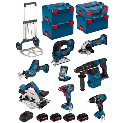 BOSCH Kit PSL8P4C+Caddy (GST18V-LIB+GKS18V-57G+GDX18V-200C+GBH18V-26F+GSA18V-LIC+GLIVariLED+GSB18V-LI+GWS18-125V-LI+4x5,0Ah...)