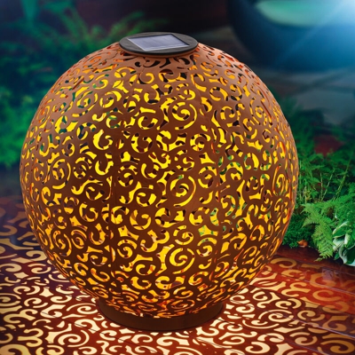 Esotec - Sfera solare in metallo Samira da 30cm color ruggine. Decorazione da giardino. Lampada solare a LED 102377