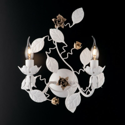 Applique in ferro laccato bianco con decorazione shabby 2 luci e rifiniture avorio e tortora en oferta