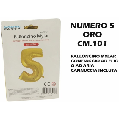 Palloncino Mylar Cm.101 Numero 5 Oro