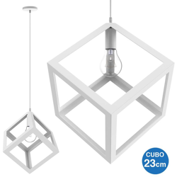 Lampadario Lampada Sospensione Cubo 23cm Design Moderno Paralume Metallo Bianco en oferta