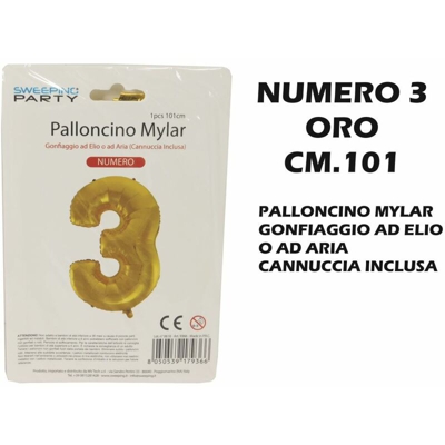 Palloncino Mylar Cm.101 Numero 3 Oro