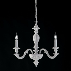 Lampadario barocco legno e pasta di legno bianco shabby 3 luci en oferta