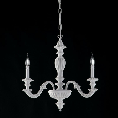Lampadario barocco legno e pasta di legno bianco shabby 3 luci
