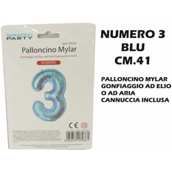 Bighouse It - PALLONCINO MYLAR CM.41 NUMERO 3 BLU en oferta