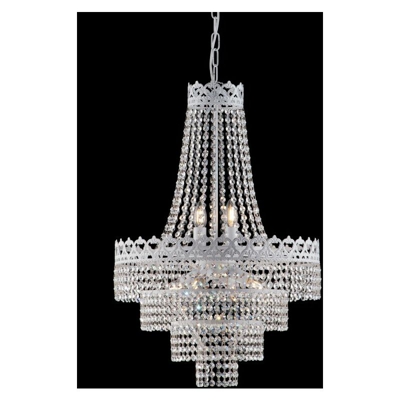 Lampadario in ferro laccato bianco con decorazione argento 6 luci con strass