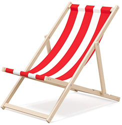 Novamat Sedia a sdraio da giardino in legno pieghevole, sedia a sdraio da spiaggia, sedia a sdraio pieghevole, motivo: strisce – rosso e bianco en oferta