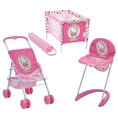Hauck Toys for Kids Set per Bambole - Passeggino, seggiolone e Lettino da Viaggio di Hello Kitty - Rosa