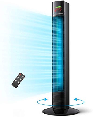TaoTronics Tower Fan, 36” Oscillating Tower Fan with Remote, 9 Modes, Large LED Display, 12-Hour Timer, Space-Saving, Portable Floor Bladeless Fan for