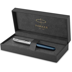 PARKER Sonnet Penna Stilografica | Laccata Premium Metal & Blue con finiture cromate | Pennino fine in oro 18 carati con cartuccia d'inchiostro nero | en oferta