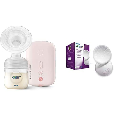 Philips Avent Allattamento, Tiralatte Elettrico Singolo + Coppette Assorbilatte Ultra Comfort, 100 pezzi