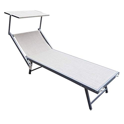 Lettino Sdraio da mare Ecrù in Acciaio con Parasole dimensioni 180x60x38/76H cm