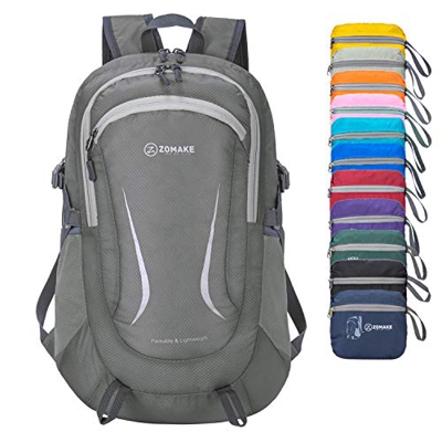 ZOMAKE Zaino Ripiegabile 35L, Zaino Leggero Pieghevole - Zainetto Impermeabile per Uomo Donna Hiking Viaggio Trekking Città Sportivo (Grigio Scuro)