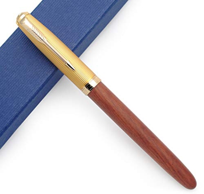JINHAO 85 - Penna stilografica in metallo e legno Golden Cap Ink Pen (legno di palissandro, pennino extra fine 0,38 mm)