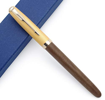 JINHAO 85 - Penna stilografica in legno Golden Cap Ink Pen (legno di pesca, punta extra fine 0,38 mm)