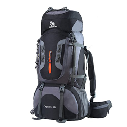 HWJIANFENG Zaino da Montagna in Nylon 80L Antipioggia Zaini da Escursione Traspirante Zaino da Trekking con Grande capacità (Nero) precio