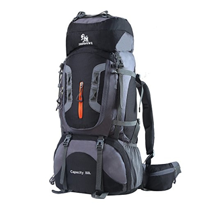 HWJIANFENG Zaino da Montagna in Nylon 80L Antipioggia Zaini da Escursione Traspirante Zaino da Trekking con Grande capacità (Nero)
