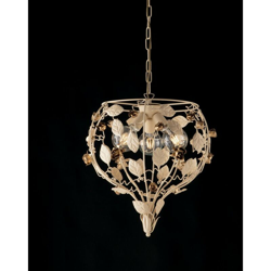 Lampadario in ferro laccato avorio con decorazione decape 3 luci e rifiniture oro precio