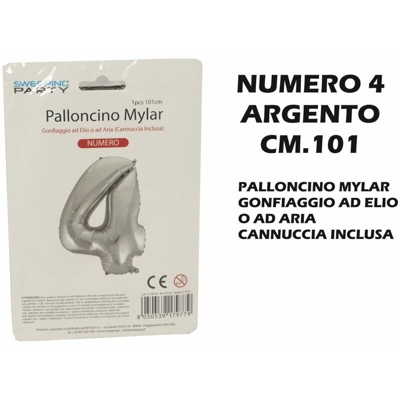 Bighouse It - PALLONCINO MYLAR CM.101 NUMERO 4 ARGENTO