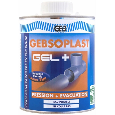 Colla PVC rigi de , contatto acqua potable SOPLAST GEL PLUS bo”te 1 litre con pincacqua, Ref.504746 - GEB