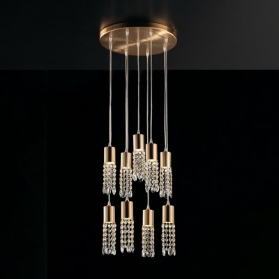 Lampadario sospensione retro oro satinato con strass ottagonali in cristallo