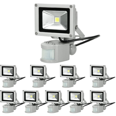 10 x 10W LED Faretto Proiettore con Sensore di Movimento 220-240V 600 Lumen Bianco Freddo 6000K Luce Faro da Esterno IP65 Impermeabile Faretti Fari