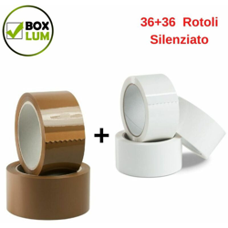 Boxlum - Nastro imballaggio adesivo silenziato 36 rotoli bianco 36 avana da mm 66x50 metri en oferta
