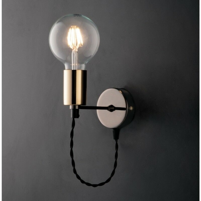 Applique urban industrial ferro cromo nero 1 luce con rifinitura oro lucido