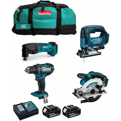 MAKITA Kit MPK18423A (DDF482 + DTM50 + DSS610 + DJV182 + 2 x 3,0 Ah + DC18RC + LXT600) en oferta
