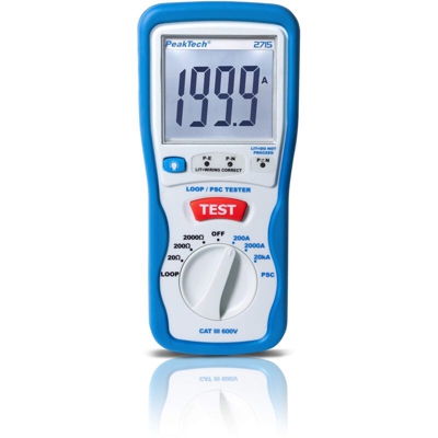 P 2715 - Tester digitale PSC con display LCD con misurazione dell'impedenza, corrente di cortocircuito, fusibile di circuito con custodia isolata