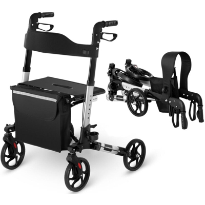 Deambulatore Rollator Girello Per Anziani Esterno Pieghevole Borsa Spesa Argento