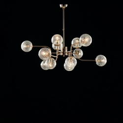 Lampadario moderno in ferro oro lucido 12 luci con sfere in vetro soffiato en oferta