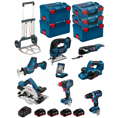 BOSCH Kit PSL8WGP4C+Caddy(GST 18V-LIB+GHO 18V-LI+GKS 18V-57G+GSA 18V-LIC+GLIVariLED+GSR 18V-60C+GDX 18V-200C+GOP 18V-28+4x5,0Ah)