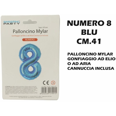 Bighouse It - PALLONCINO MYLAR CM.41 NUMERO 8 BLU