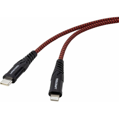 Cavo TOOLCRAFT USB 2.0 [1x spina USB-C™ - 1x Spina Dock Lightning Apple] 2.00 m Nero/Rosso Schermatura a treccia estrem