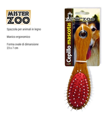 Spazzola Per Cani Gatti Pulizia Pet Ovale In Legno 23x7 cm Pettina Animali Dog