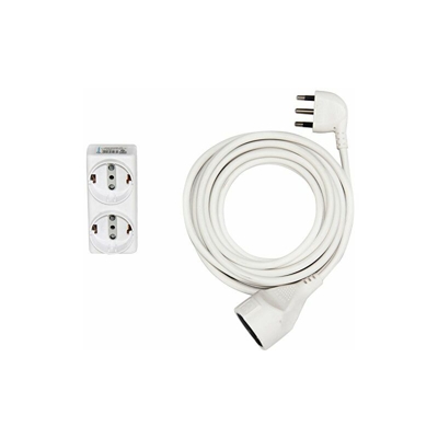 92180 Kit Prolunga 10 M, Presa 16 A, Sezione Cavo 3X1,5 Mm, Bianco + Adattatore 16A 2 Prese Schuko/Italiane - Electraline