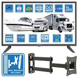 Camper Caravan Barca 12 Volt 24 pollici 61cm LED FHD Digitale TV DVB-T2/C/S2 Terrestre/Cavo/Satellite TV 12V 220V USB PVR & Lettore multimediale, VGA  en oferta