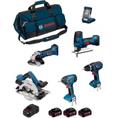 BOSCH Kit PSB6P3C (GWS 18-125V-LI+ GSB 18V-LI+ GST 18V-LI S+ GDR 18V-LI+ GKS 18V-57G+ GLIVariLED+ 3x5,0Ah+ GAL1880CV+ HDBAG)