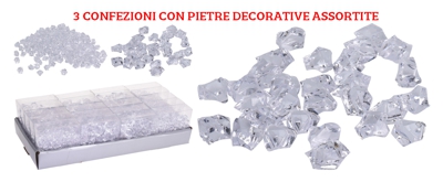 Peragashop - 3 CONFEZIONI DI PIETRE DECORATIVE IN ACRILICO 100GR TRASPARENTI ACCESSORI DECORAZIONI NATALE