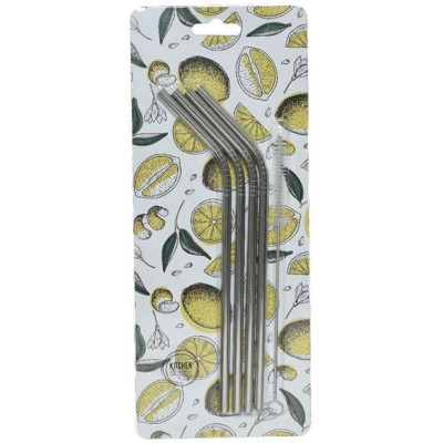 Set 4Pz Cannuccia Riutilizzabile In Metallo 21X0,6Cm Argento Accessori Party Festa