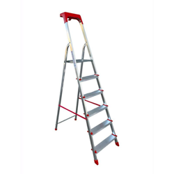 Scala Domestica in Alluminio 6 Gradini Antiscivolo con Portaoggetti Altezza pedana 120 cm en oferta