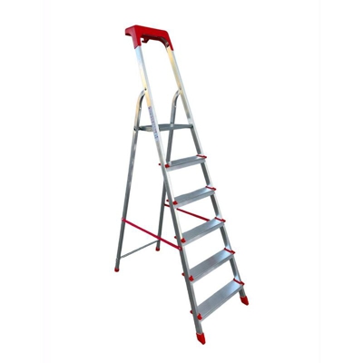 Scala Domestica in Alluminio 6 Gradini Antiscivolo con Portaoggetti Altezza pedana 120 cm