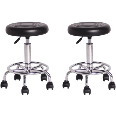 Bakaji - Set 2 Sgabelli Estetista Girevole Seduta Imbottita Ecopelle Salone Studio Nero