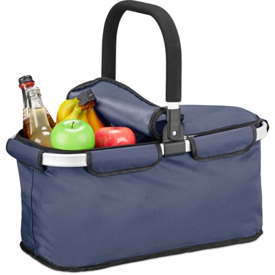 Cestino per Spesa Pieghevole, Coperchio, Borsa con Manici 25 L, Shopper Bag con Cerniera Zip, Poliestere, Blu
